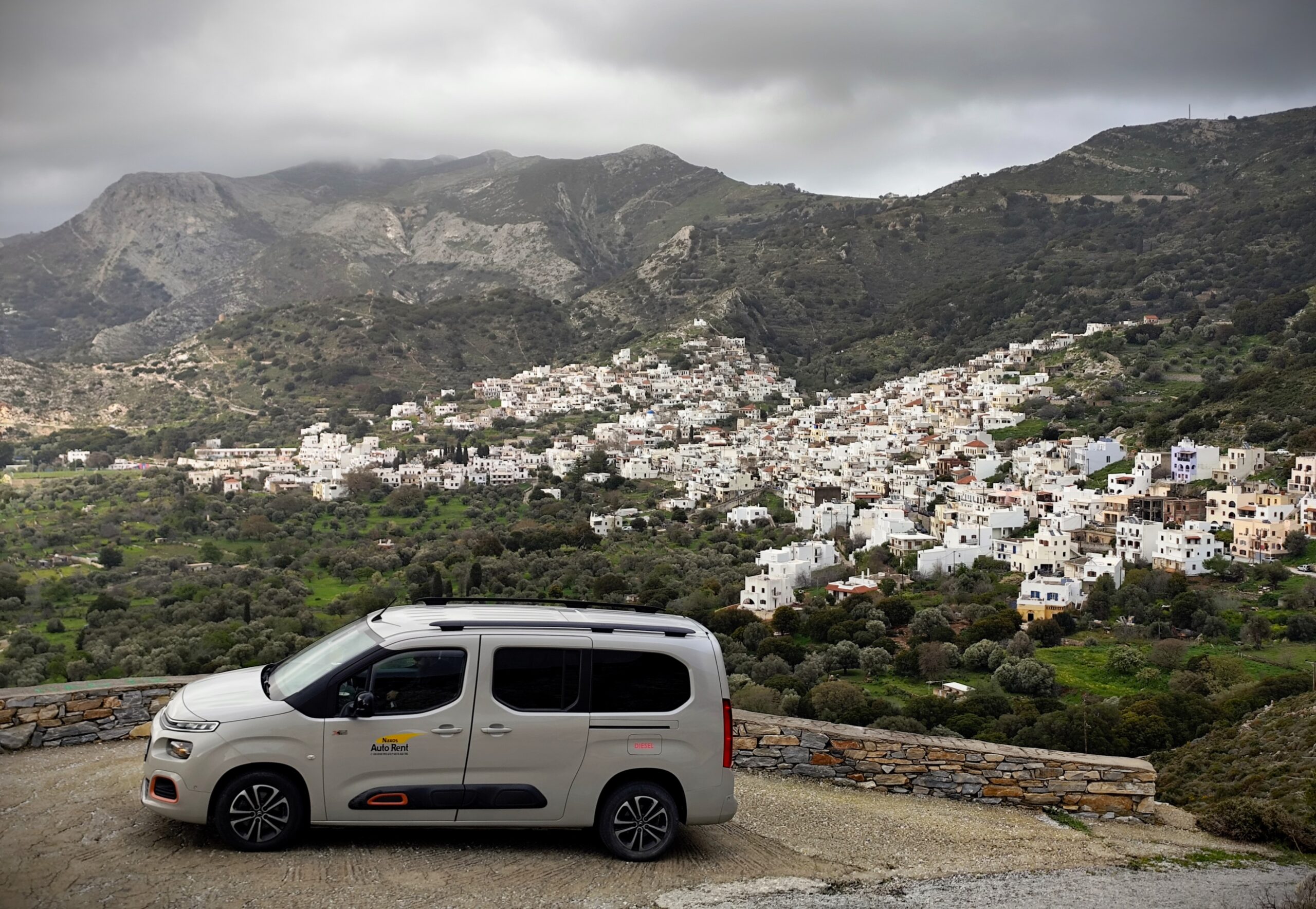 Spacius 7 seater Citroen Berlingo car rental perfect for groups of friends or families exploring Filoti village in Naxos